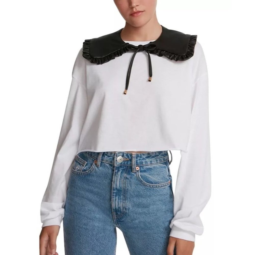 STEVE MADDEN Women's Ruffle-Trim Faux Leather Collar Black NWT